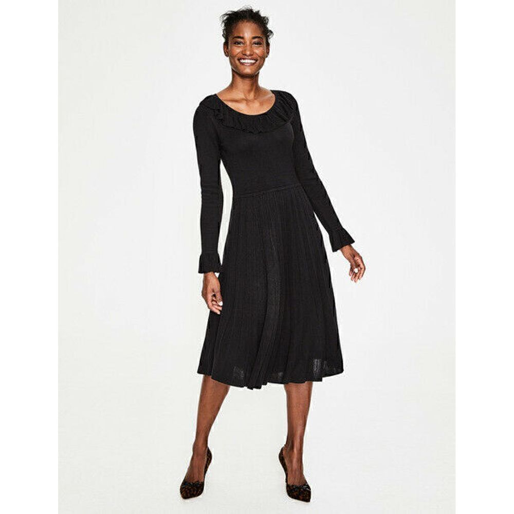 Boden Lavinia Knit Midi Ruffle Dress Black Size 18